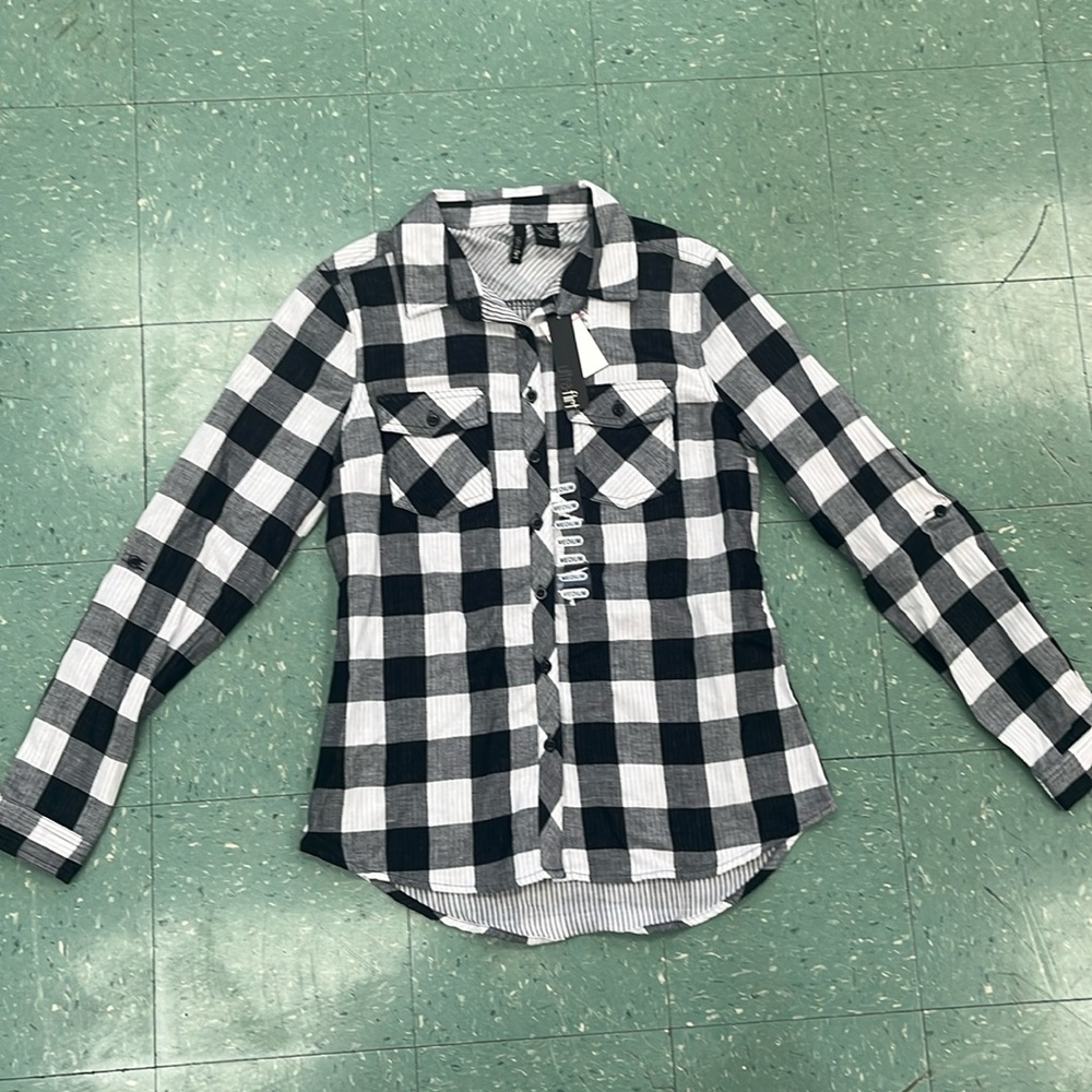 Black and white button up flannel new with tags